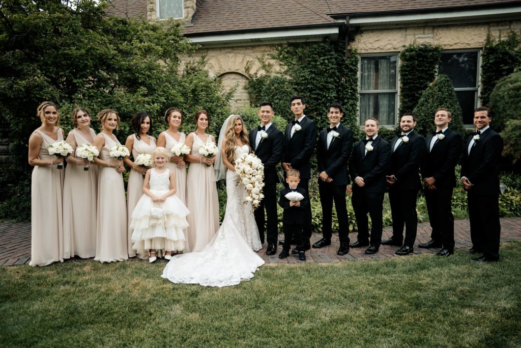 Wedding party photo with the bridal party and groomsmen at The Haley Mansion