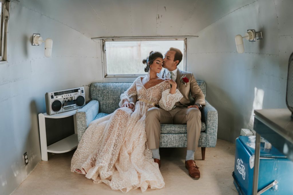 Wedding photo from the Warehouse 109 Airstream Bus