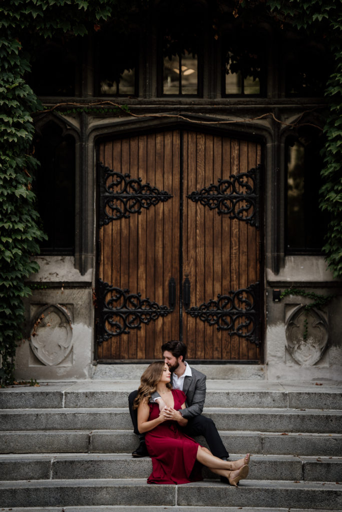 Red Dress Engagement Session Snuggling