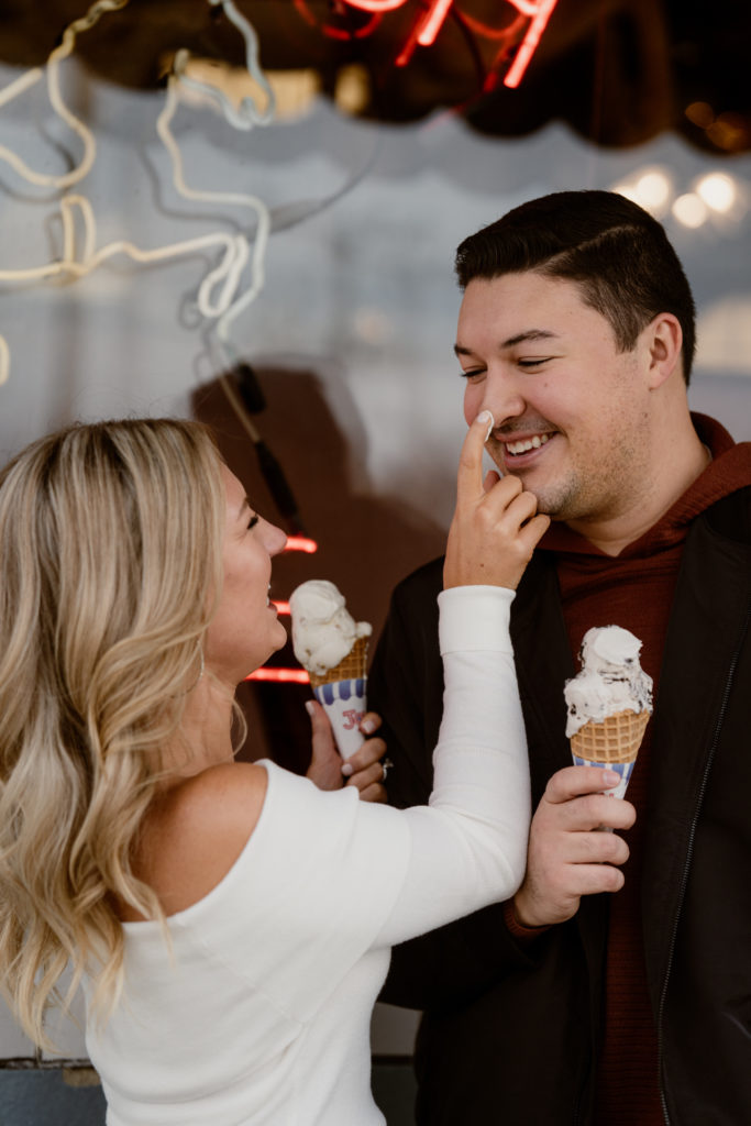 Pking nose with ice cream engagement photos