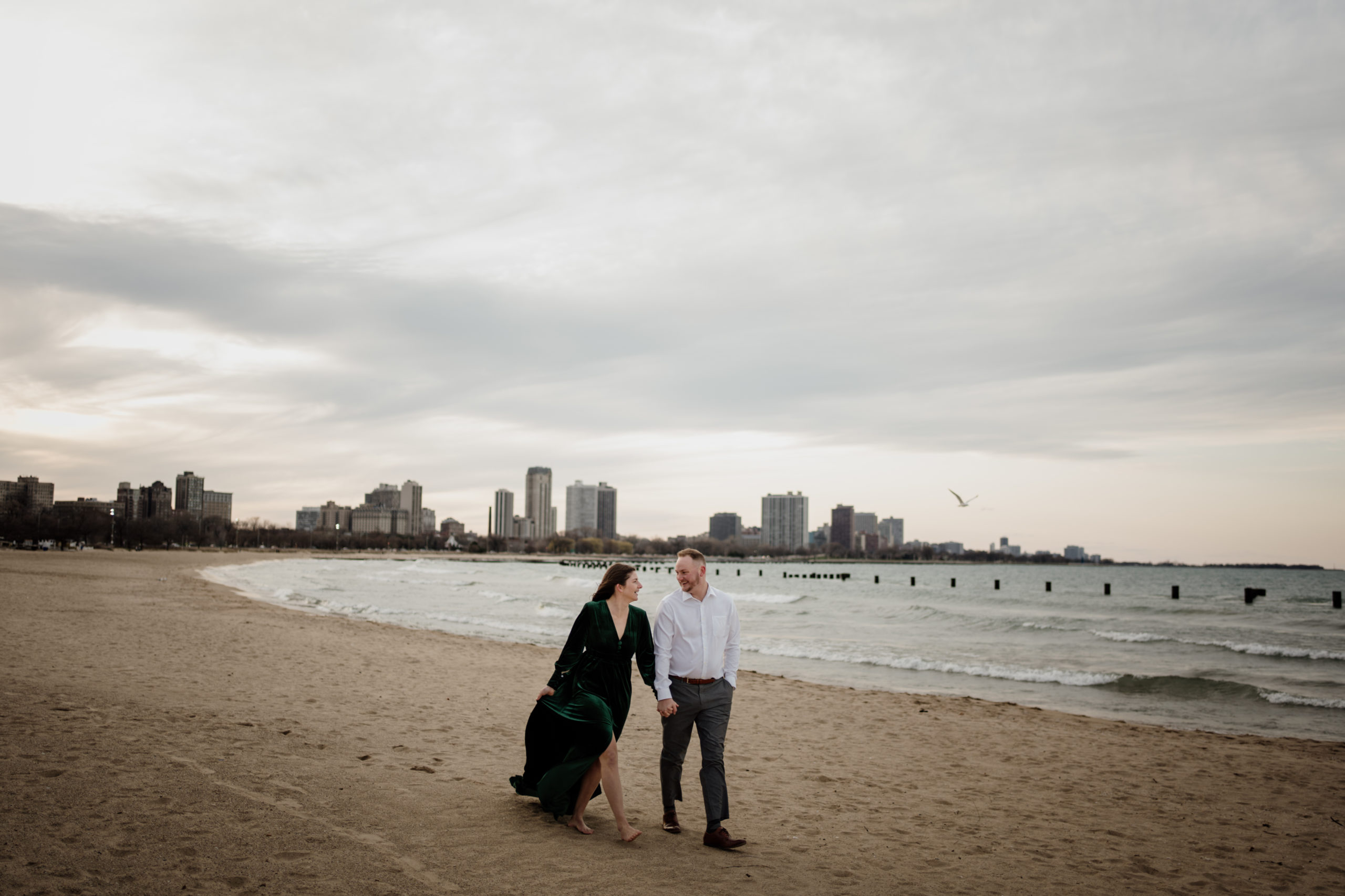Engagement photos at North Avenue Beach in Chicago